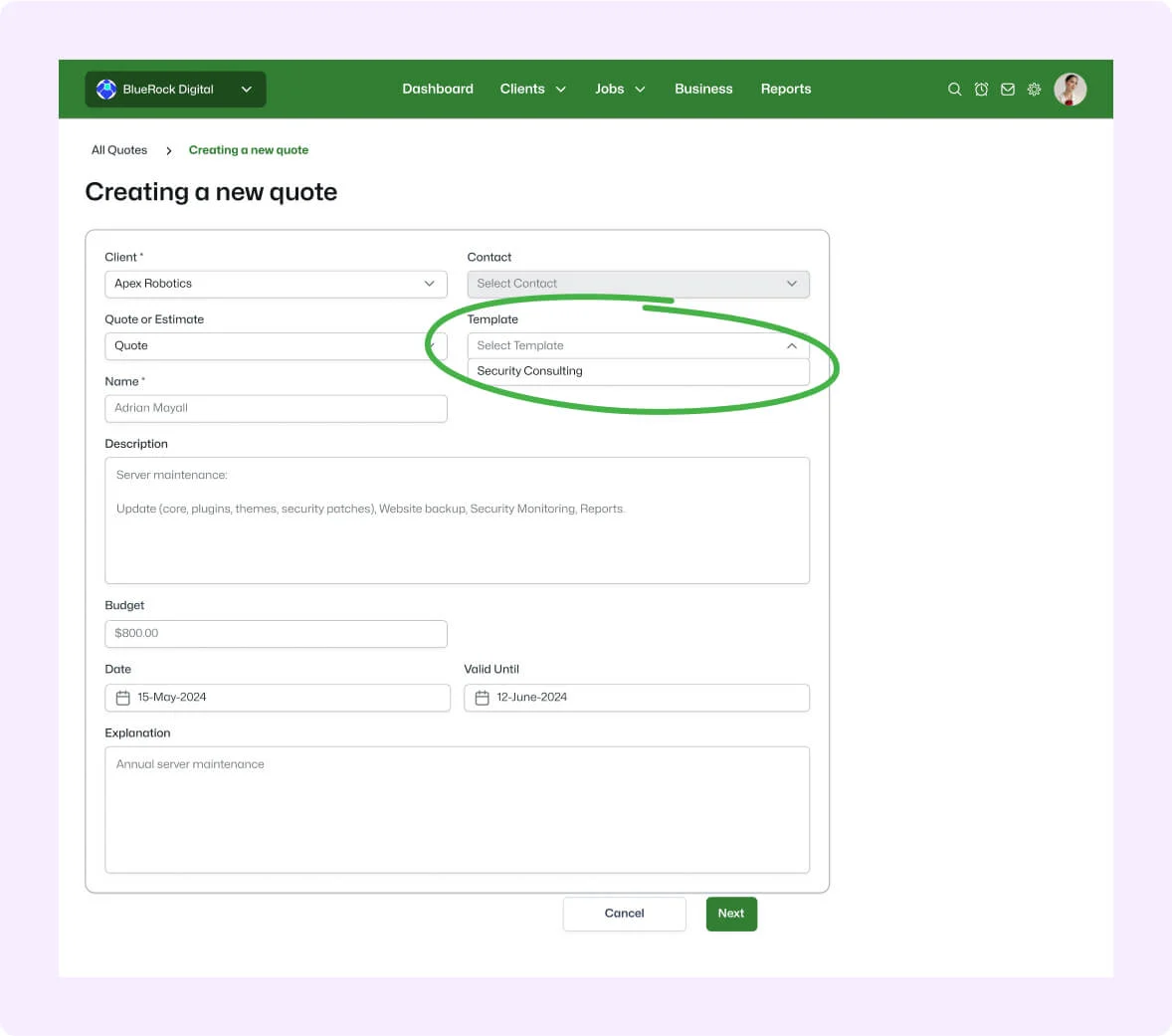 WorkflowMax Quote Screenshot